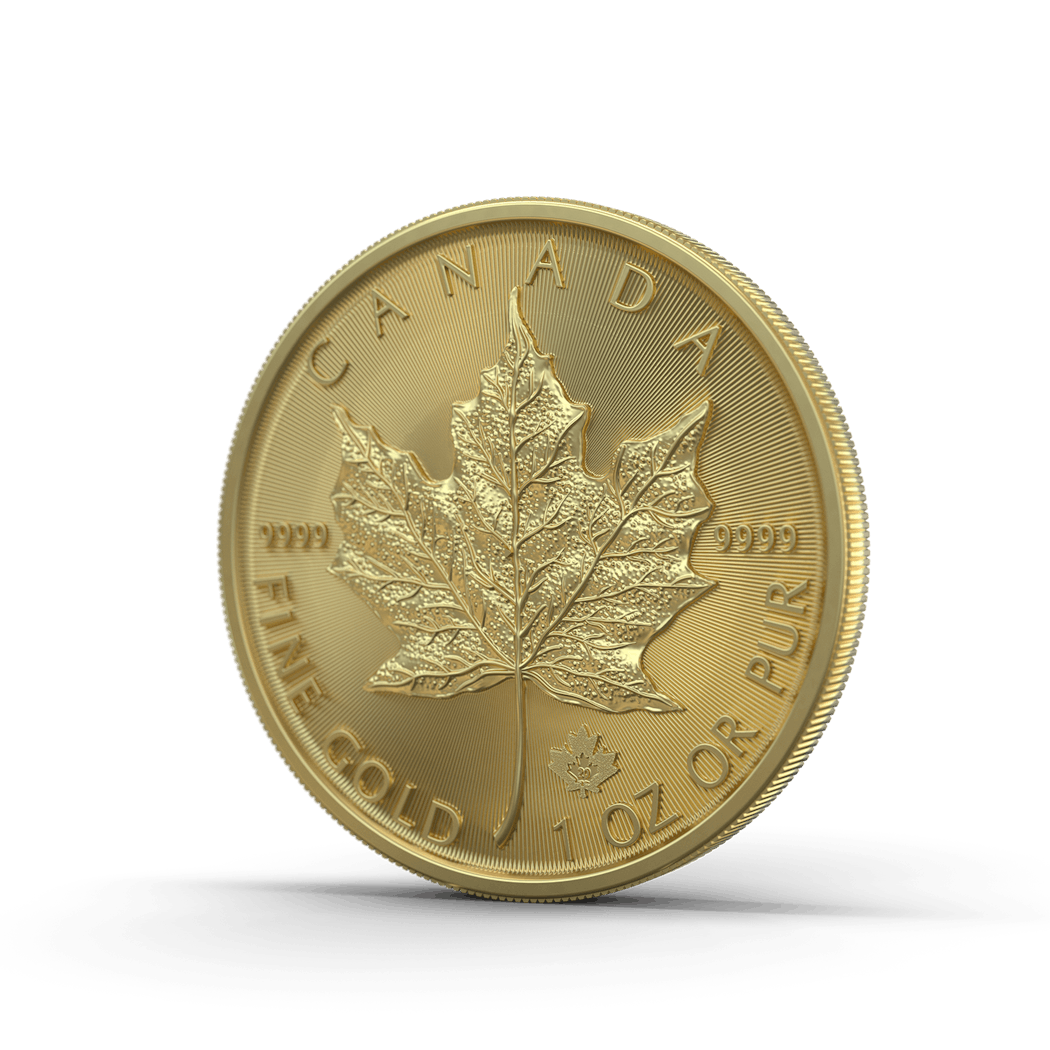 Die Rückseite der Goldmünze Maple Leaf, dessen Name rührt vom englischsprachigen Begriff für das charakteristische Blatt des Zucker-Ahorns auf der Münzrückseite. In Gold sparen mit den Sparplänen von Golden Gates.