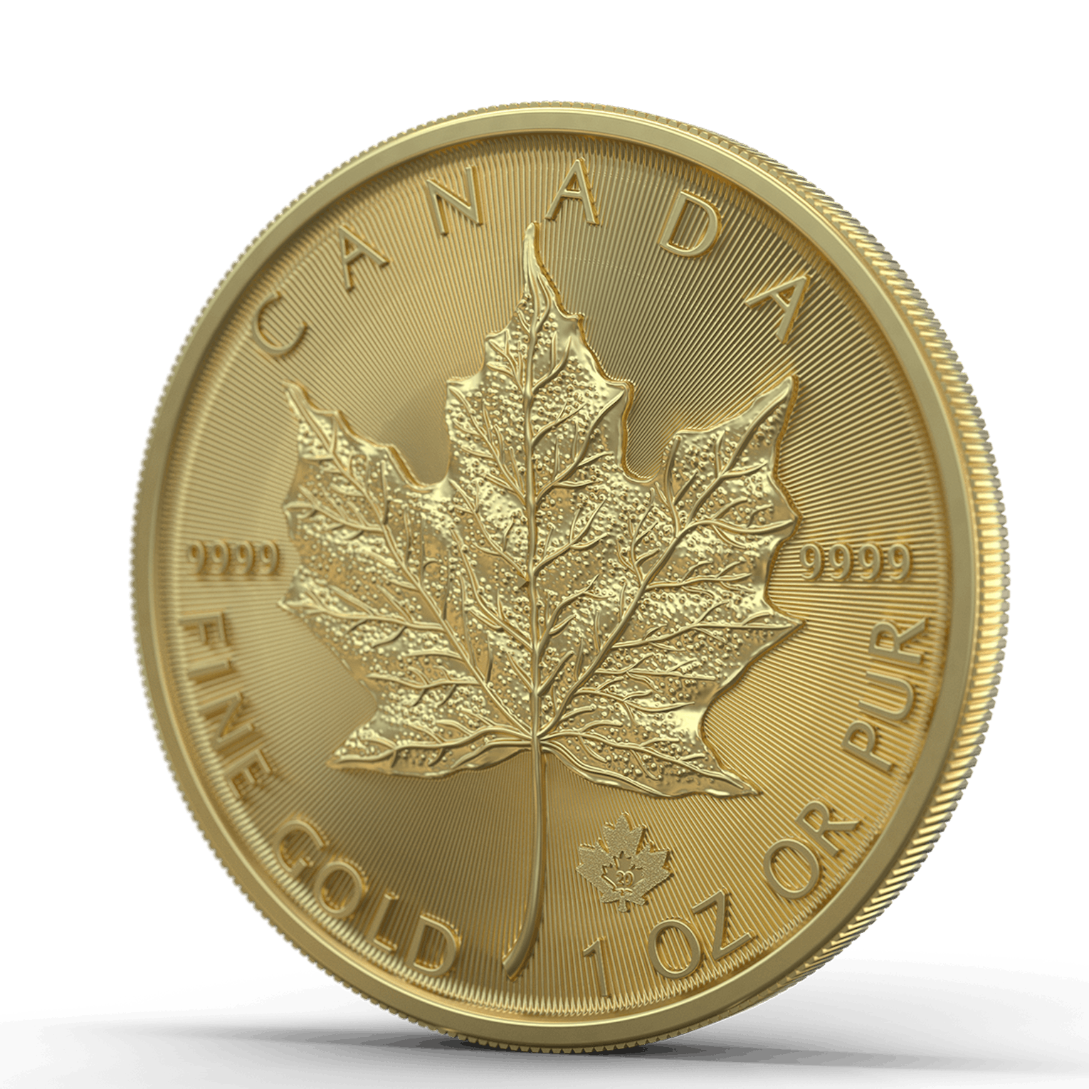 Die Rückseite der Goldmünze Maple Leaf, dessen Name rührt vom englischsprachigen Begriff für das charakteristische Blatt des Zucker-Ahorns auf der Münzrückseite. In Gold sparen mit den Sparplänen von Golden Gates.